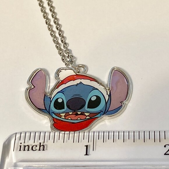 Disney Lilo & Stitch Christmas Necklace Santa Hat Holiday Silver Tone 18" Chain - Picture 9 of 10